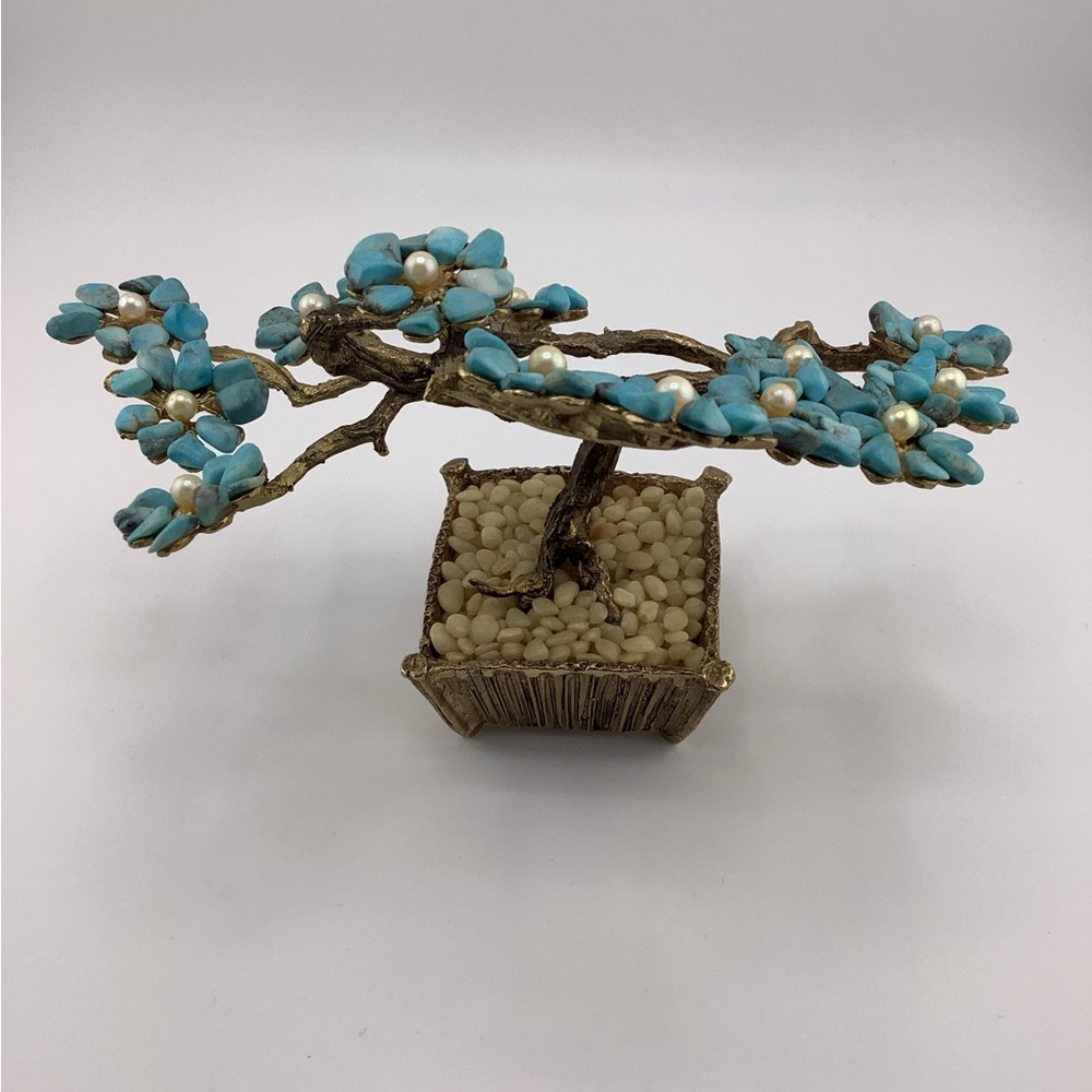 Vintage MCM Swoboda Turquoise and Cultured Pearl Bonsai Tree - Picture 5 of 8